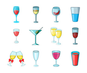 Glass icon set, cartoon style