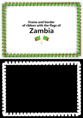Frame and border of ribbon with the Zambia flag for diplomas, congratulations, certificates. Alpha channel. 3d illustration