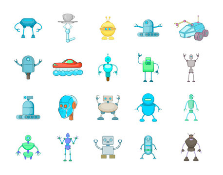 Robot icon set, cartoon style
