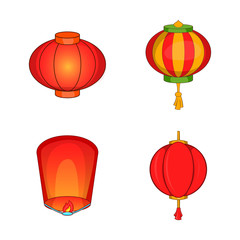 Fire lamp icon set, cartoon style