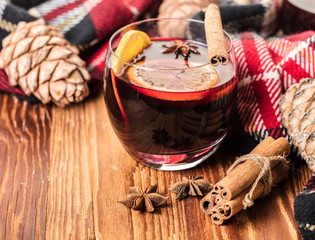 Hot drink mulled wine with spices