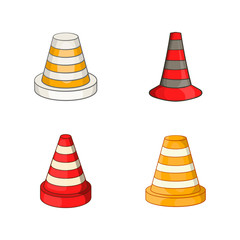 Road cone icon set, cartoon style