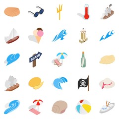 Plage icons set, isometric style