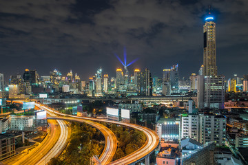 Fototapeta na wymiar Bangkok city - Aerial view of Bangkok city downtown cityscape urban skyline at night ,landscape Thailand