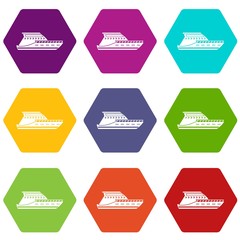 Yacht icon set color hexahedron