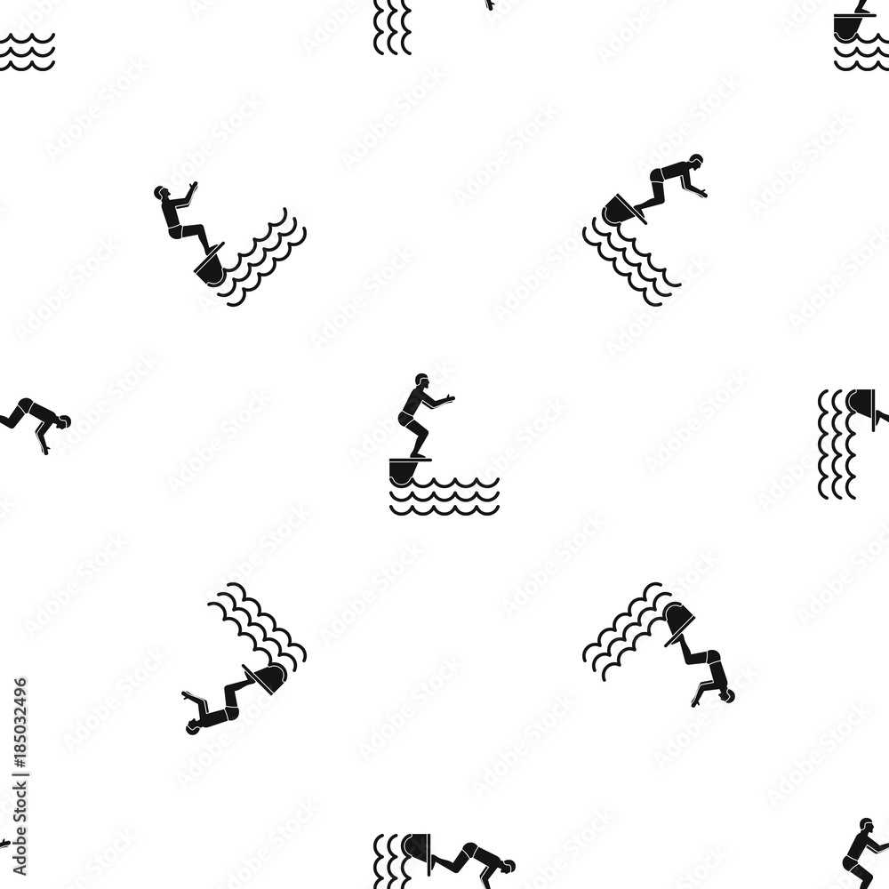 Poster man standing on springboard pattern seamless black