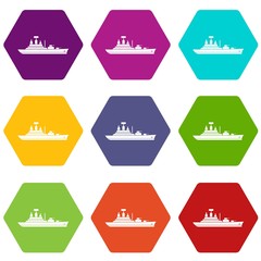 Warship icon set color hexahedron