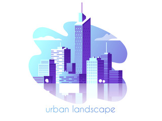 Obraz premium Night city landscape. Modern architecture, buildings, skyscrapers. Flat vector illustration. 3d style.