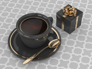 3d rendering of  gift with cup of coffee