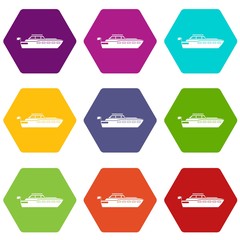 Big yacht icon set color hexahedron