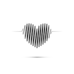 Heart shape electrocardiogram. Black heart shape line on white background.