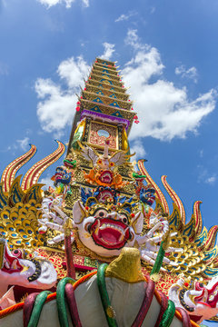 Detail of the balinese cremation tower during ceremony of cremation - Ngaben in Ubud, Bali, Indonesia.