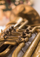 Closeup of antique Tuba musical instrument