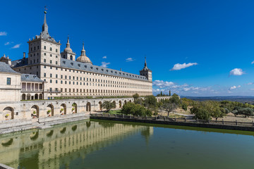 Fototapeta na wymiar The Royal Site of San Lorenzo de El Escorial, a historical residence of the King of Spain near Madrid, in Spain. Outside view.