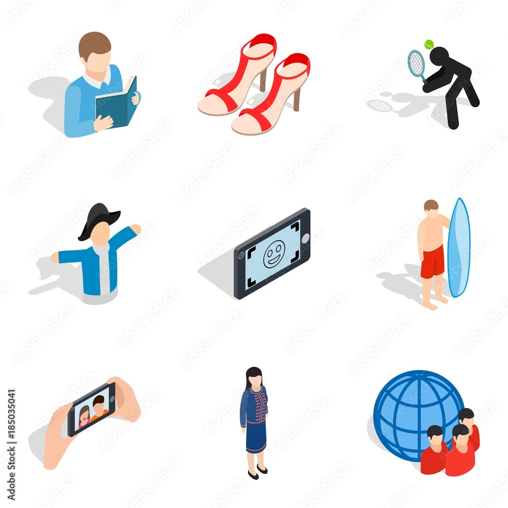Sticker People avatar icons set, isometric style - Stickers