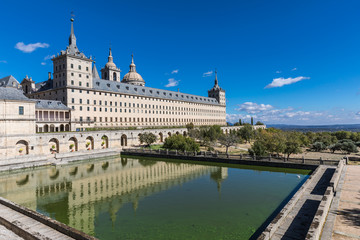 Fototapeta na wymiar The Royal Site of San Lorenzo de El Escorial, a historical residence of the King of Spain near Madrid, in Spain. Outside view.