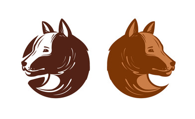 Dog logo or label. Pet, puppy, animal symbol. Vector illustration