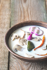 Bowl of thai tom kha kai soup