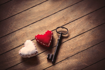 Heart shapes and metal classic key