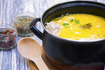 cheese soup with chicken broth