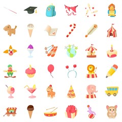 Celebration of birthday icons set, cartoon style