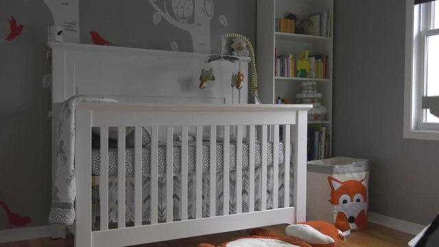 Mobile Spinning In Forest Themed Baby Nursery Slow Zoom Entry 4k