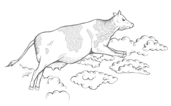 Flying cow in the clouds