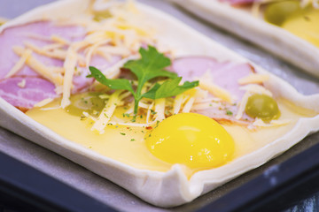 puff pastry with ham, cheese and egg
