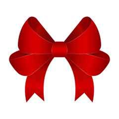 Vector Shiny Red Satin Gift Bow Close up Isolated on White Background