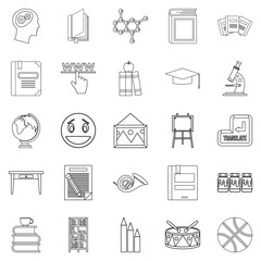 High education icons set, outline style