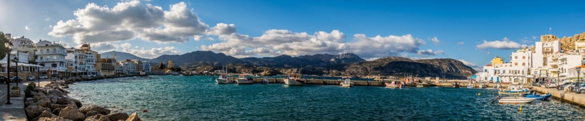Fototapeta na wymiar Panorama of Karpathos port, Pigadia