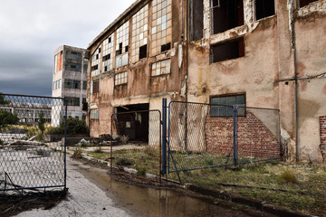 Abandoned industrial zone in Chroatia under overcast weather. 