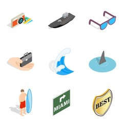 Sea adventure icons set, isometric style