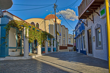 A traditional colorful alley in the port of Karpathos, Pigadia