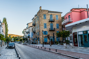 Fototapeta na wymiar A view on a colbe street in Nafplio