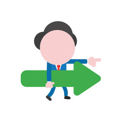 Vector illustration concept of faceless businessman character walking and carrying arrow pointing right