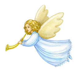 Watercolor christmas angel. © alhontess