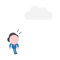 Vector illustration concept of surprised faceless businessman character look at cloud above