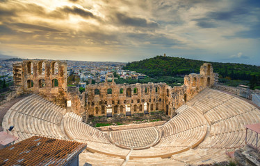The theater of Herodion Atticus under the ruins of Acropolis, Athens, Greece.