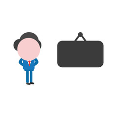 Vector illustration concept of faceless businessman character with hanging sign
