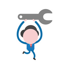 Vector illustration concept of faceless businessman character holding up, running and carrying spanner