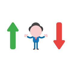 Vector illustration concept of faceless businessman character between arrows moving up and down