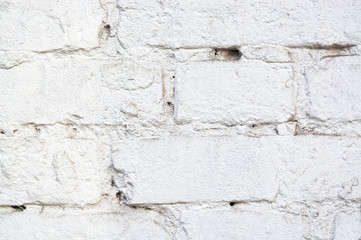 Abstract weathered texture stained old stucco light gray and aged paint white brick wall background in rural room, grungy rusty blocks of stonework technology color horizontal architecture wallpaper