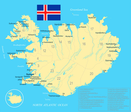 Iceland Map - Detailed Vector Illustration