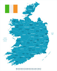 Ireland - map and flag - Detailed Vector Illustration