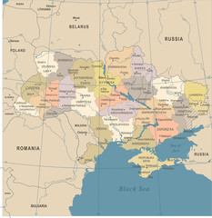 Fototapeta na wymiar Ukraine Map - Vintage Detailed Vector Illustration