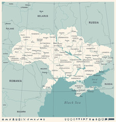 Ukraine Map - Vintage Detailed Vector Illustration