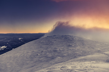 Naklejka na ściany i meble Winter mountain landscape - sunrise on Babia Gora, Polan