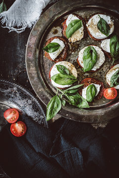 Caprese salad on silver plate