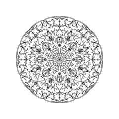 Linear mandala. Black on white background